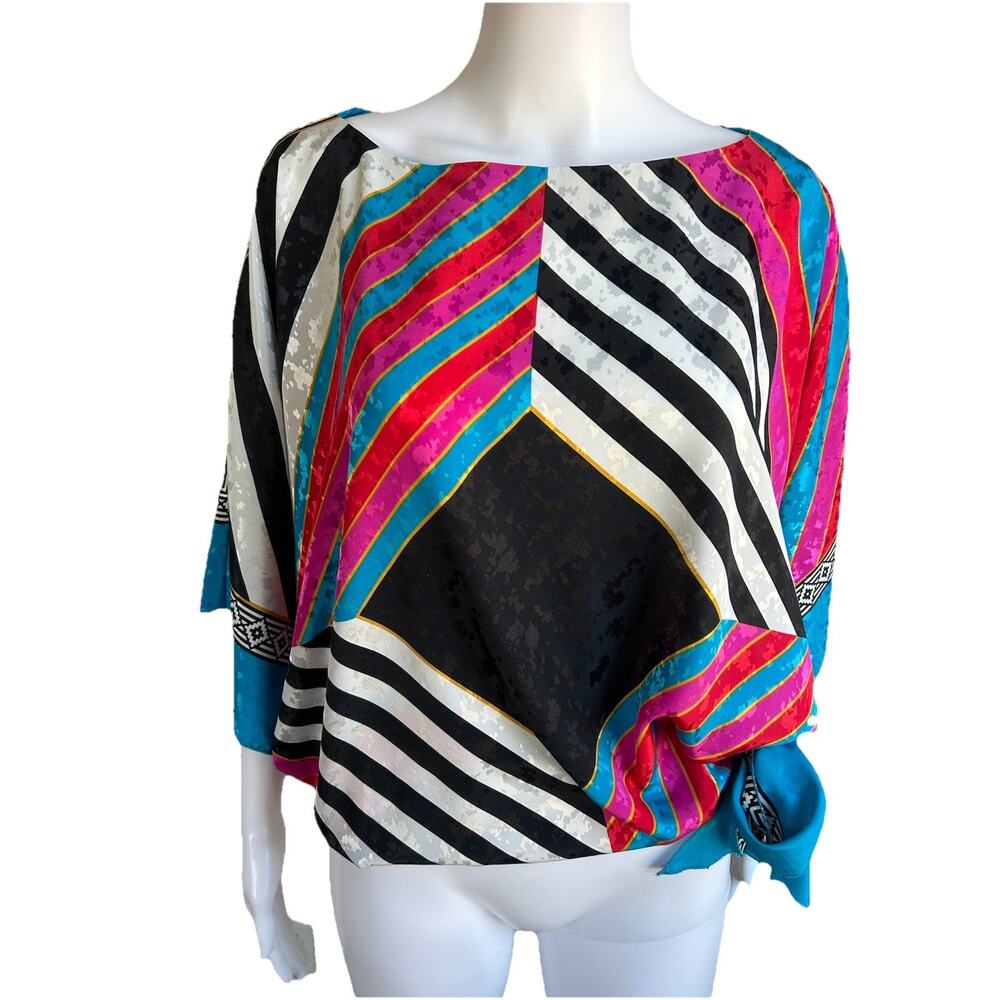 Vintage La Chemise Satin Blouse Womens One Size Abstract Stripe 80s USA